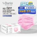 Durio 502 Stylish 3 Ply Surgical Face Mask - Pink -(50pcs)